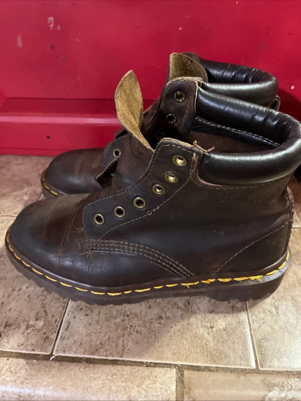 🔥 dr martens 6 eye boots Brown Size 4 Docs Made In England Mens Women READ